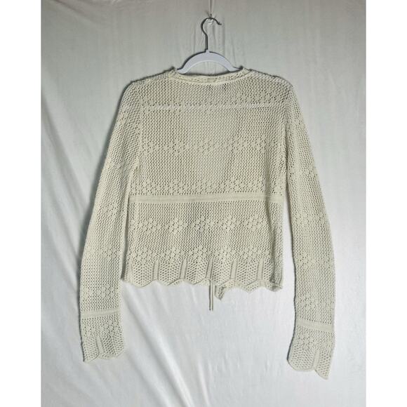 Vintage Crochet Tie Front Cardigan Womens Cream Cottagecore Fairy Boho 90s Sz M - Picture 2 of 6